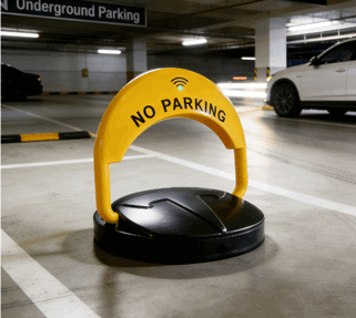Bloqueador de Estacionamiento Inteligente Automático de Acero Inoxidable Moderno – Sistema Minimalista de Control de Acceso Vehicular y Gestión para Estacionamientos Comerciales Premium